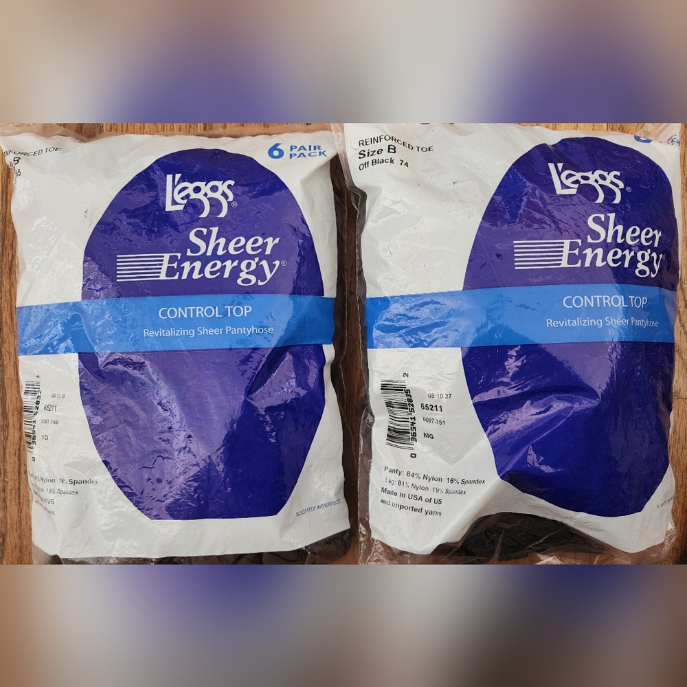 L'eggs Sheer Energy Control Top Pantyhose Total 12 Pair (6) Off Black (6) Coffee